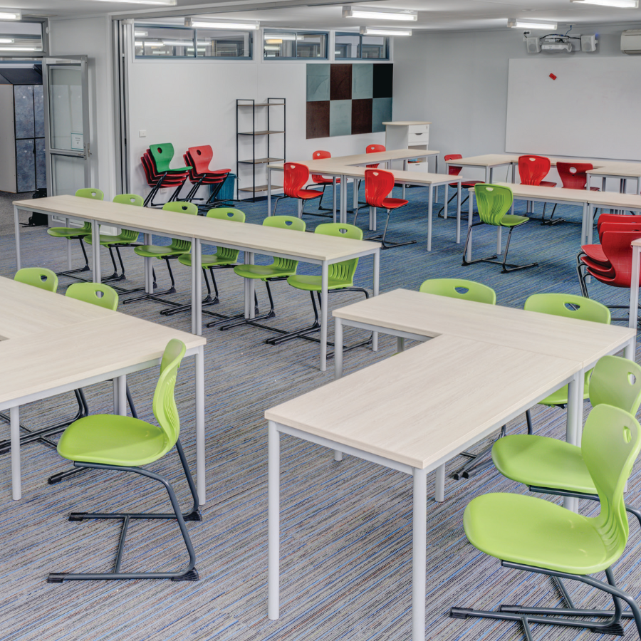 Set mobilier educațional „Esco Flexus Duo” – Masă modulară cu două scaune ergonomice, clasele I-XII