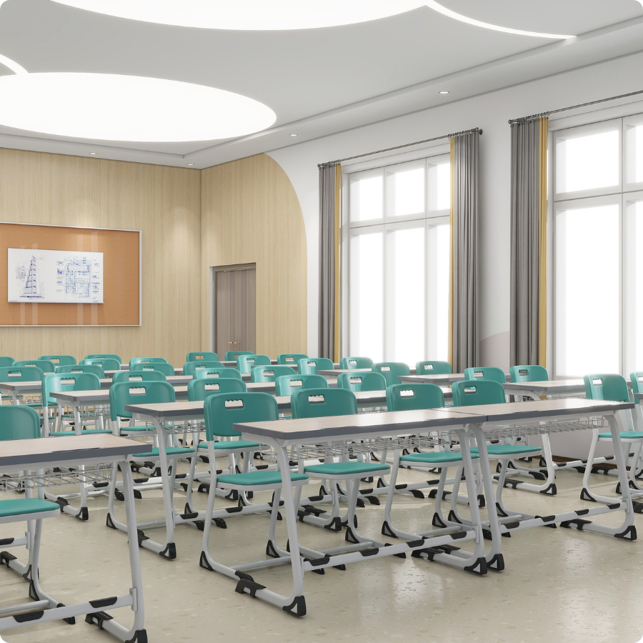 Bancă școlară dublă ergonomică iStudy White pentru elevi, clasele VII–XII, blat fag deschis