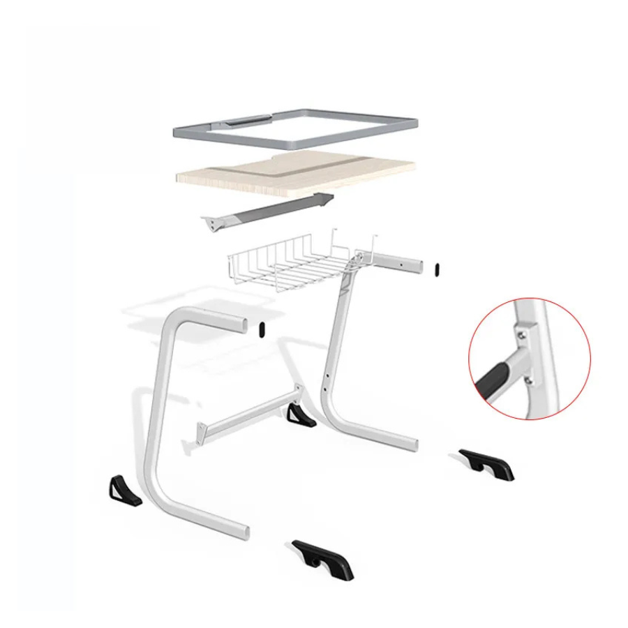 Bancă școlară ergonomică iStudy White pentru elevi, clasele V–VIII, blat fag deschis