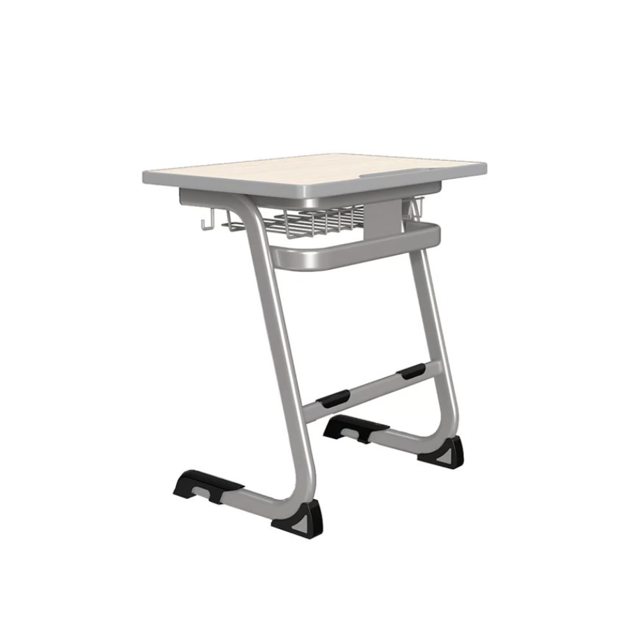 Bancă școlară ergonomică iStudy Grey pentru elevi, clasele V–VIII, blat fag deschis