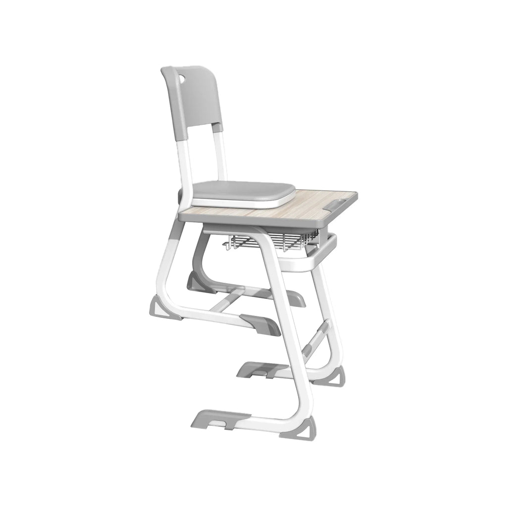 Set ergonomic iStudy White – masă și scaun pentru elevi, clasele V–VIII, blat fag deschis