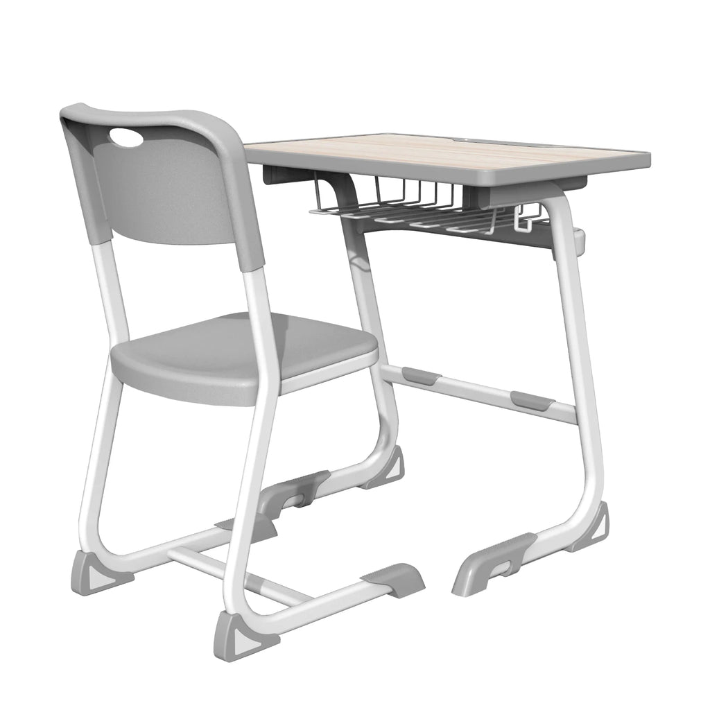 Bancă școlară ergonomică iStudy White pentru elevi, clasele V–VIII, blat fag deschis
