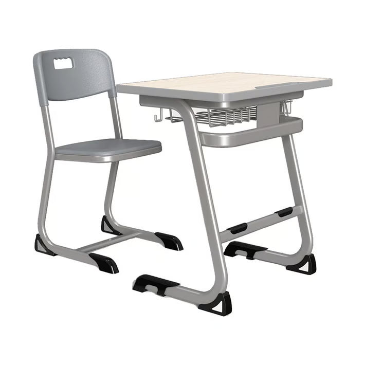 Set ergonomic iStudy Grey – masă și scaun pentru elevi, clasele VIII-XII, blat fag deschis