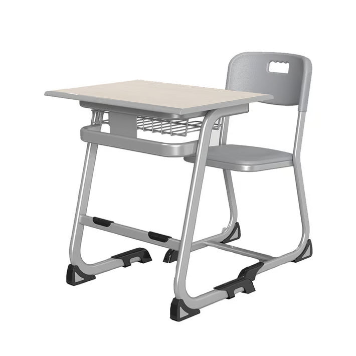 Set ergonomic iStudy Grey – masă și scaun pentru elevi, clasele VIII-XII, blat fag deschis