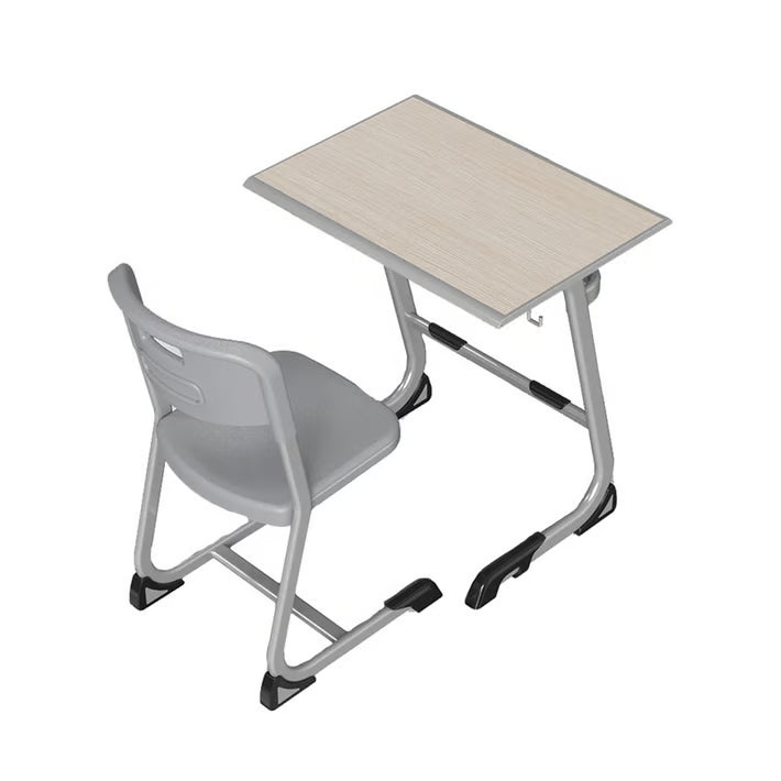 Set ergonomic iStudy Grey – masă și scaun pentru elevi, clasele VIII-XII, blat fag deschis