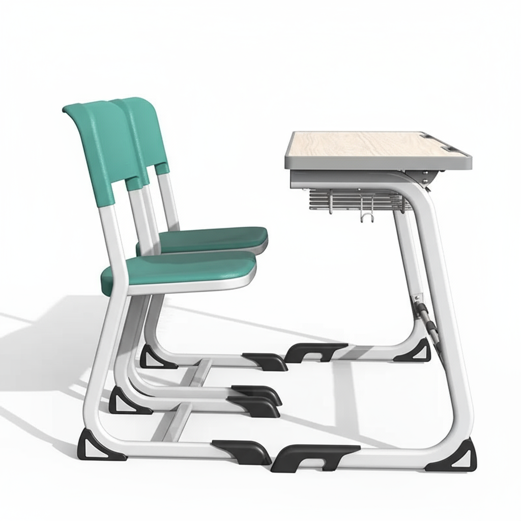 School desk with two chairs - side view without logo